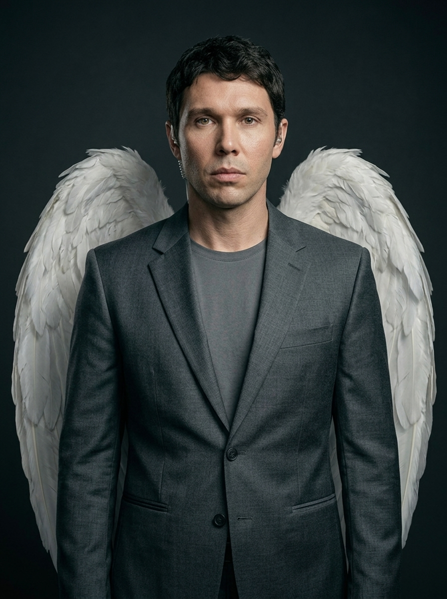 Rafa, the angelic DevOps lead, with folded white wings.